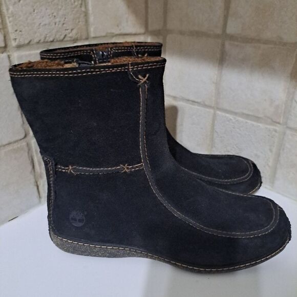 Timberland Shoes - Timberland Black Suede Side Zip Leather Boots size 8
